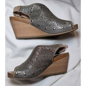 Pikolinos Benissa Wedge Gray Leather Slingback Sandals Womens 7.5-8 US 41 EU